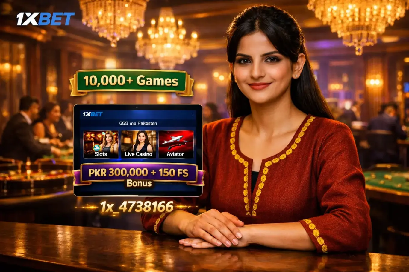 1xBet Casino Pakistan 2026 - 10,000 plus slots, live dealer tables, Aviator crash game and PKR 300,000 plus 150 FS welcome bonus