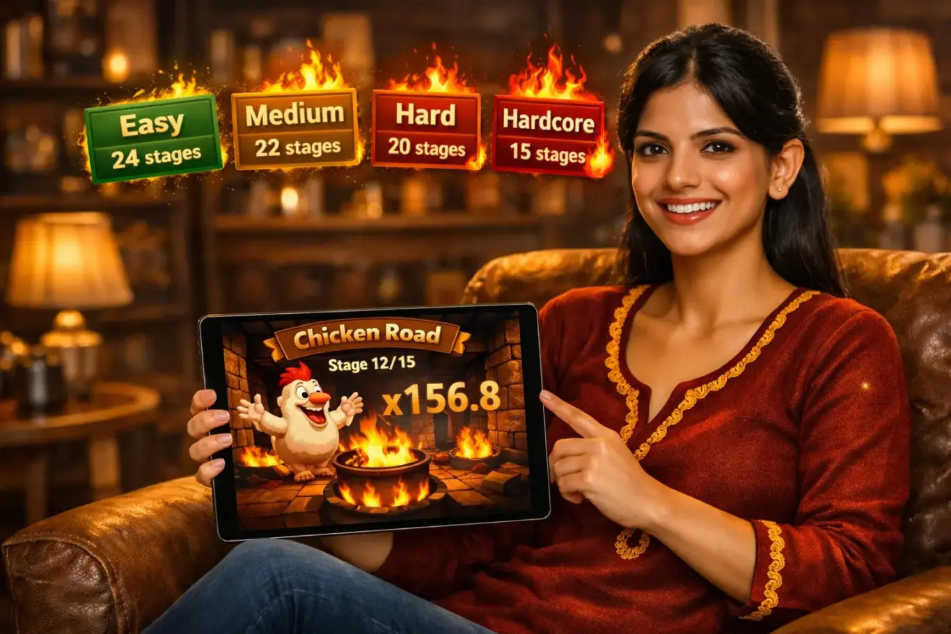 Chicken Road game 1xBet Pakistan difficulty levels - Easy 24 stages, Medium 22, Hard 20, Hardcore 15 with increasing multipliers