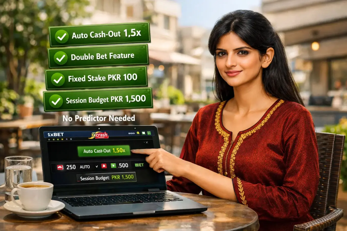 1xBet Crash Predictor Pakistan safe alternatives - auto cash-out 1.5x, double bet, fixed stake and session budget PKR 1,500