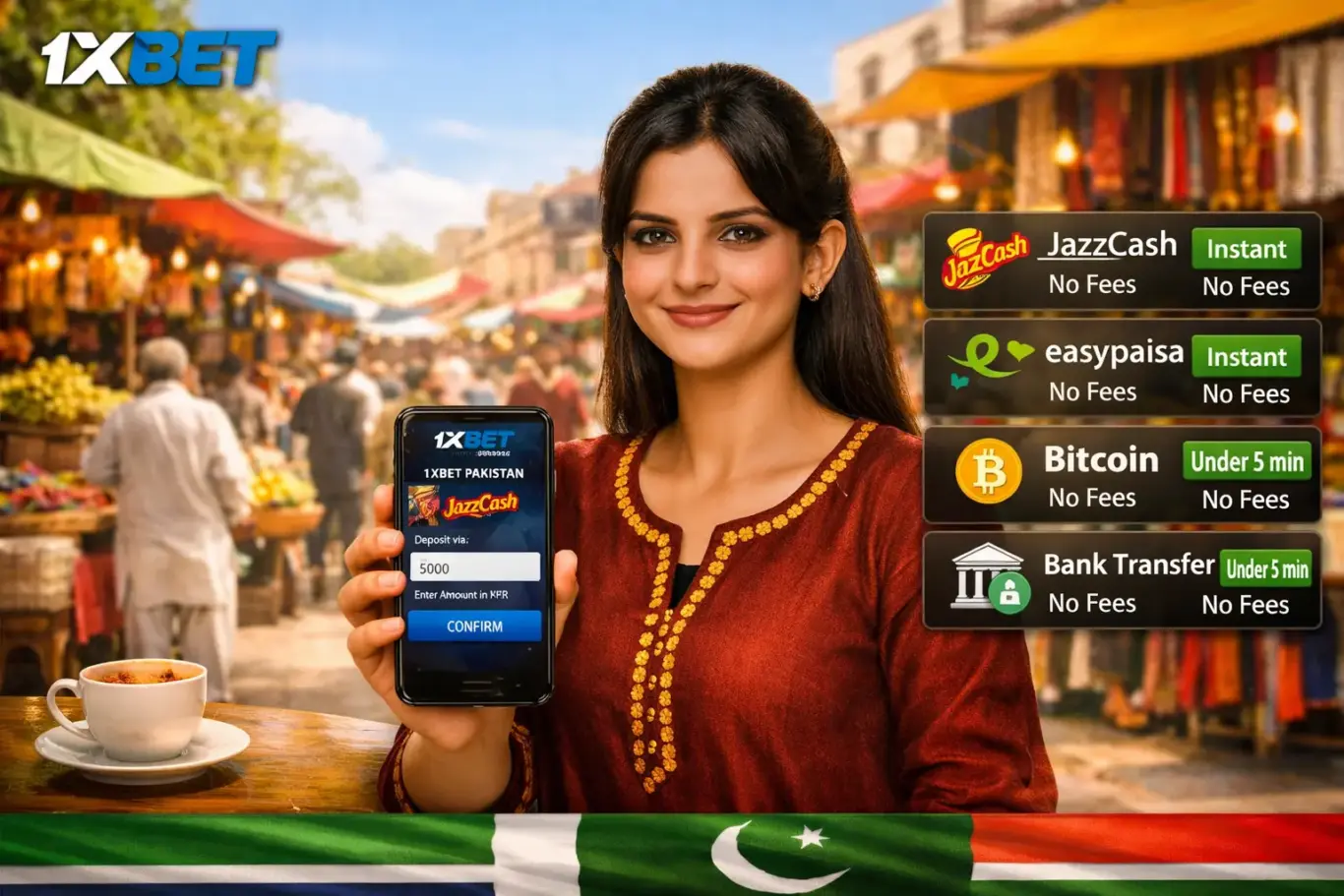 1xBet deposit Pakistan 2026 - fund account via JazzCash or Easypaisa from PKR 150 instantly with no platform fees