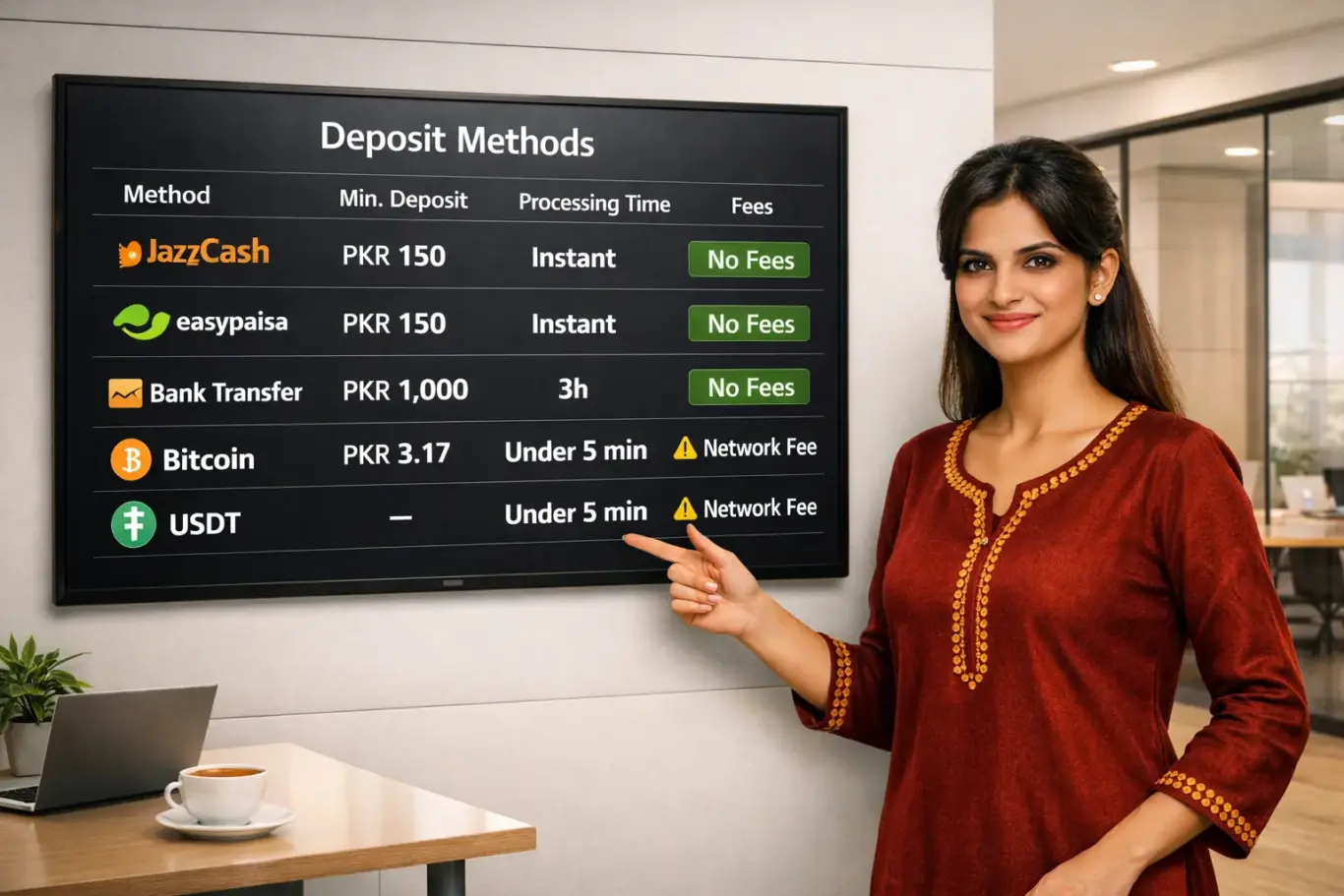 1xBet Pakistan deposit methods comparison - JazzCash PKR 150 instant, Easypaisa, bank transfer, Bitcoin and USDT limits