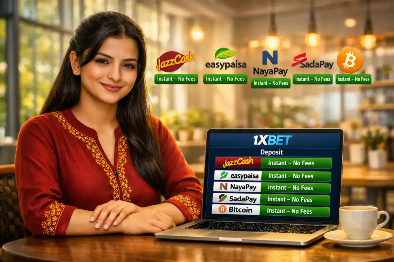 1xBet Pakistan payment methods - JazzCash, Easypaisa, Nayapay, Sadapay and crypto PKR deposits with no platform fees